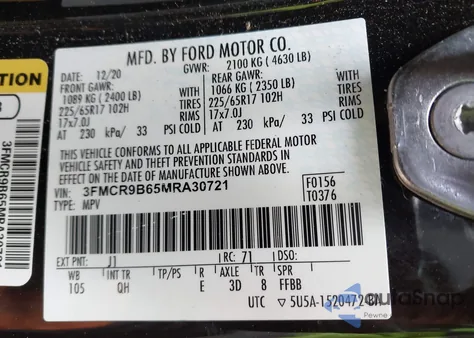 2021 Ford Bronco Sport Big Bend z USA, uszkodzony, nr VIN 3FMCR9B65MRA30721